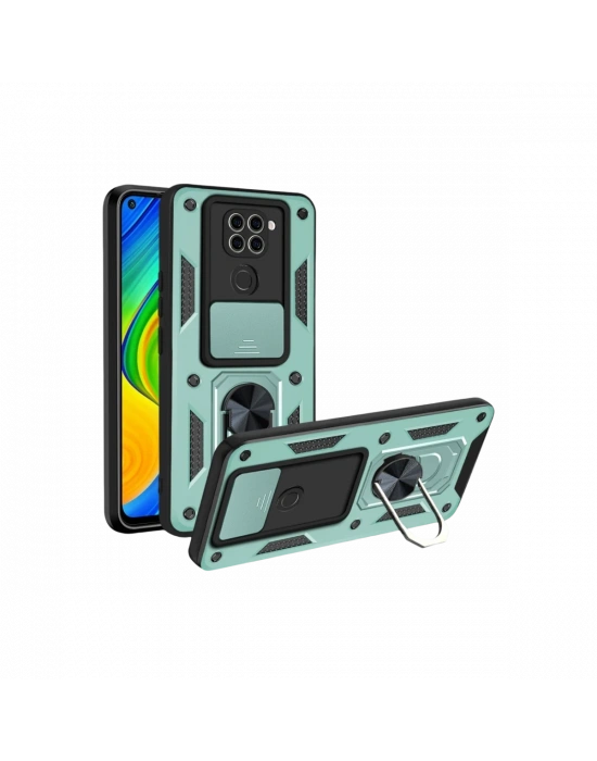 Newface Xiaomi Redmi Note 9 4G Kılıf Pars Lens Yüzüklü Silikon - Yeşil