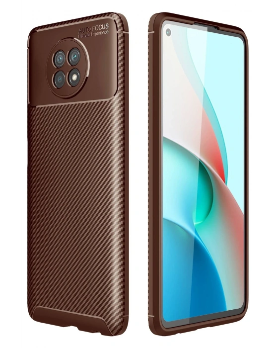 Newface Xiaomi Redmi Note 9 5G Kılıf Auto Focus Karbon Kapak - Kahverengi