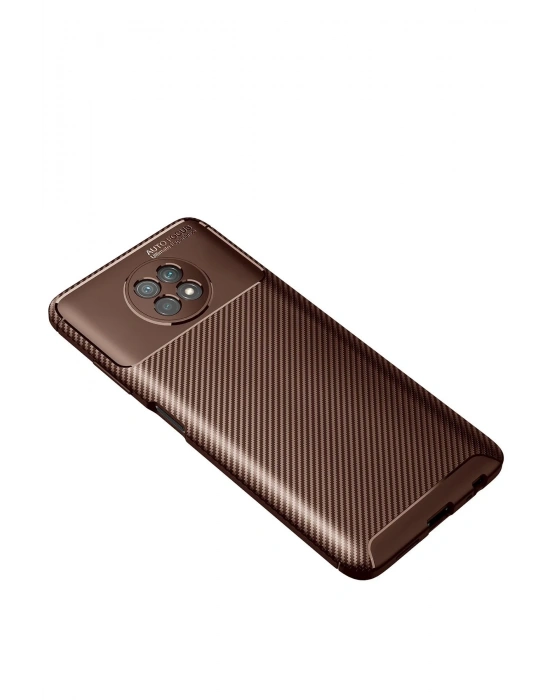 Newface Xiaomi Redmi Note 9 5G Kılıf Auto Focus Karbon Kapak - Kahverengi