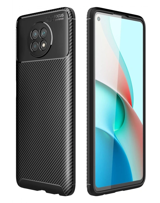 Newface Xiaomi Redmi Note 9 5G Kılıf Auto Focus Karbon Kapak - Siyah