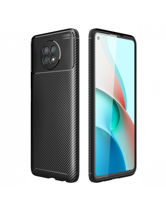 Newface Xiaomi Redmi Note 9 5G Kılıf Auto Focus Karbon Kapak - Siyah
