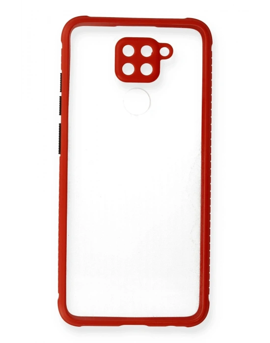 Newface Xiaomi Redmi Note 9 Kılıf Miami Şeffaf Silikon - Kırmızı