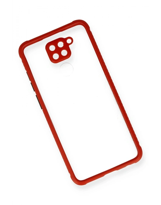 Newface Xiaomi Redmi Note 9 Kılıf Miami Şeffaf Silikon - Kırmızı