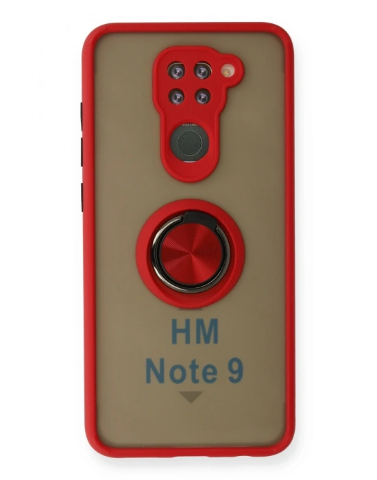 Newface Xiaomi Redmi Note 9 Kılıf Montreal Yüzüklü Silikon Kapak - Kırmızı