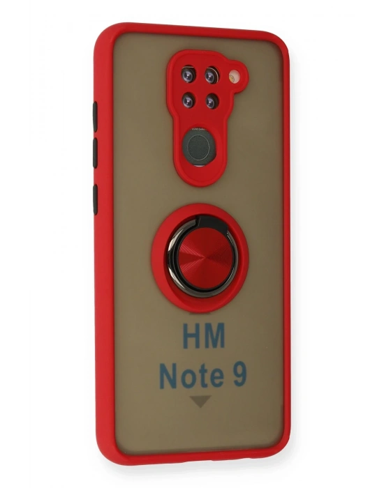 Newface Xiaomi Redmi Note 9 Kılıf Montreal Yüzüklü Silikon Kapak - Kırmızı