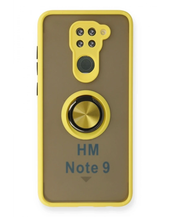 Newface Xiaomi Redmi Note 9 Kılıf Montreal Yüzüklü Silikon Kapak - Sarı
