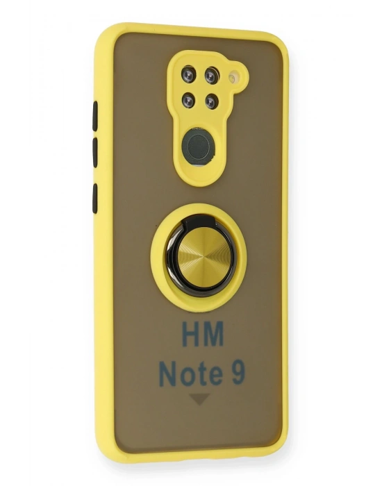 Newface Xiaomi Redmi Note 9 Kılıf Montreal Yüzüklü Silikon Kapak - Sarı