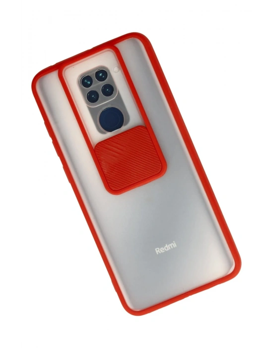 Newface Xiaomi Redmi Note 9 Kılıf Palm Buzlu Kamera Sürgülü Silikon - Kırmızı