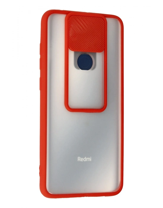 Newface Xiaomi Redmi Note 9 Kılıf Palm Buzlu Kamera Sürgülü Silikon - Kırmızı