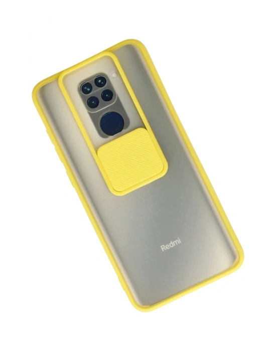 Newface Xiaomi Redmi Note 9 Kılıf Palm Buzlu Kamera Sürgülü Silikon - Sarı