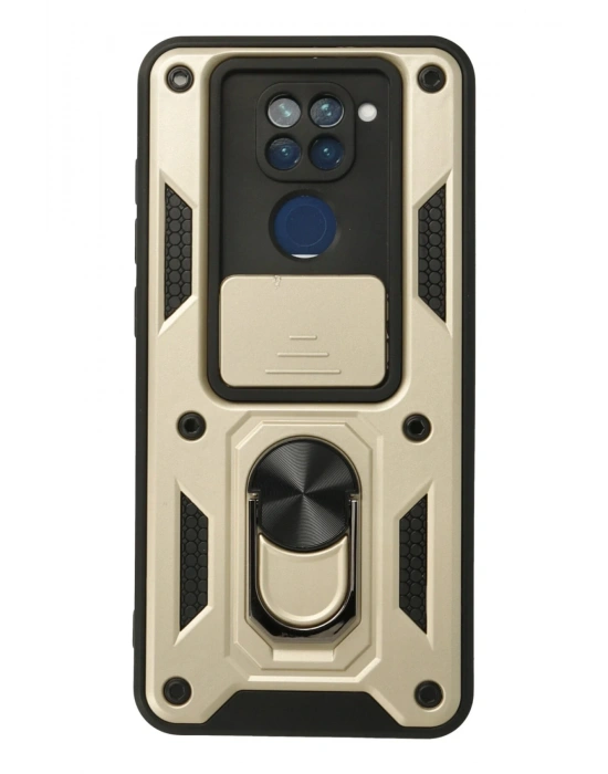 Newface Xiaomi Redmi Note 9 Kılıf Pars Lens Yüzüklü Silikon - Gold