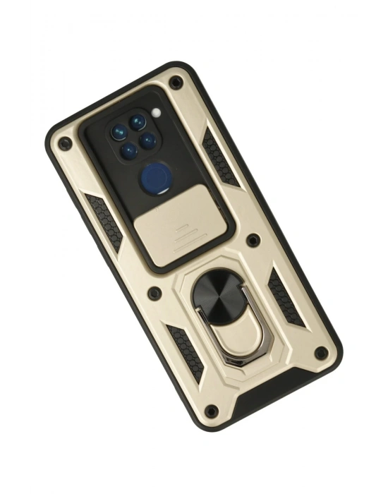 Newface Xiaomi Redmi Note 9 Kılıf Pars Lens Yüzüklü Silikon - Gold