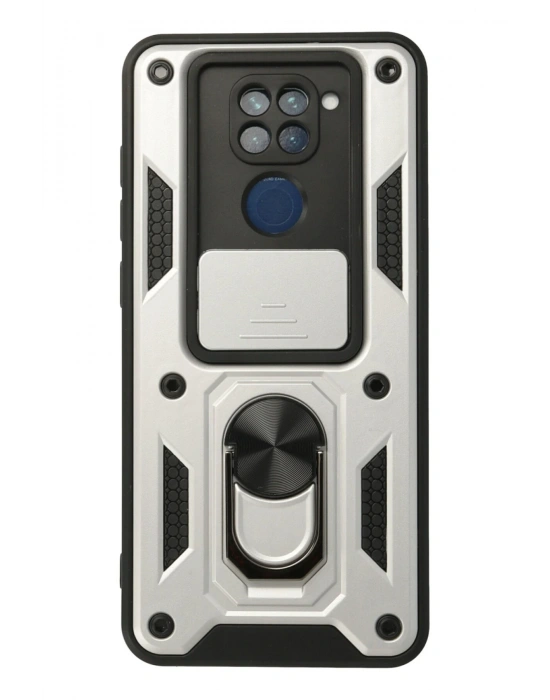 Newface Xiaomi Redmi Note 9 Kılıf Pars Lens Yüzüklü Silikon - Gümüş