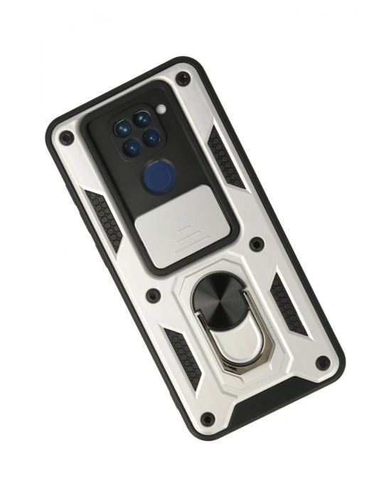 Newface Xiaomi Redmi Note 9 Kılıf Pars Lens Yüzüklü Silikon - Gümüş