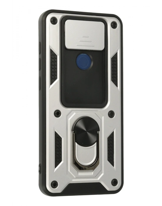 Newface Xiaomi Redmi Note 9 Kılıf Pars Lens Yüzüklü Silikon - Gümüş