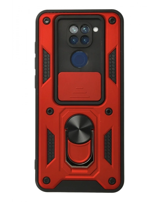 Newface Xiaomi Redmi Note 9 Kılıf Pars Lens Yüzüklü Silikon - Kırmızı