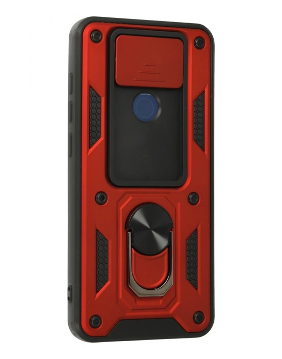 Newface Xiaomi Redmi Note 9 Kılıf Pars Lens Yüzüklü Silikon - Kırmızı