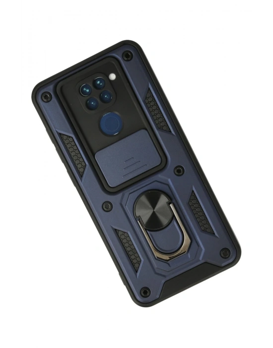 Newface Xiaomi Redmi Note 9 Kılıf Pars Lens Yüzüklü Silikon - Lacivert