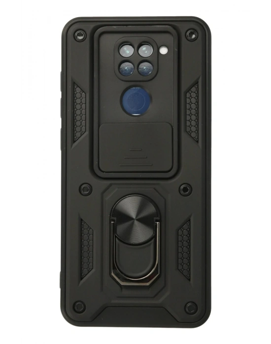 Newface Xiaomi Redmi Note 9 Kılıf Pars Lens Yüzüklü Silikon - Siyah