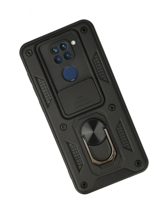 Newface Xiaomi Redmi Note 9 Kılıf Pars Lens Yüzüklü Silikon - Siyah