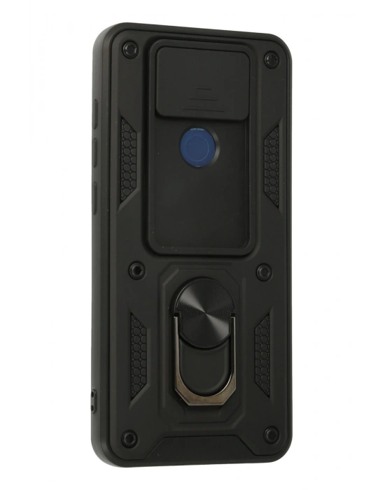 Newface Xiaomi Redmi Note 9 Kılıf Pars Lens Yüzüklü Silikon - Siyah