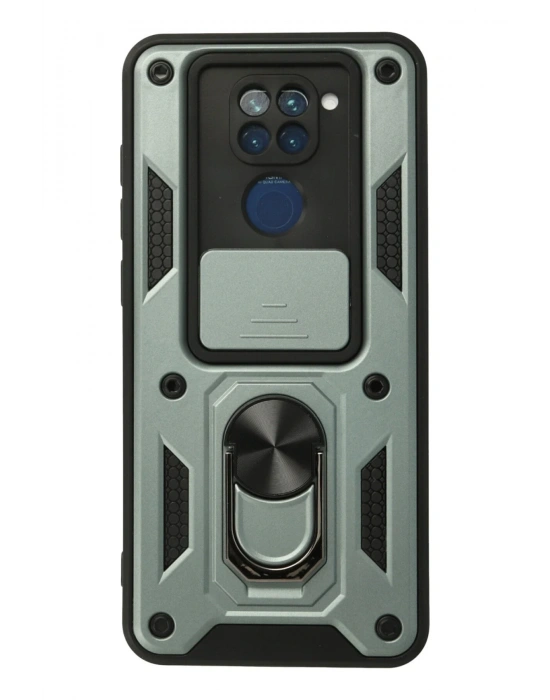 Newface Xiaomi Redmi Note 9 Kılıf Pars Lens Yüzüklü Silikon - Yeşil