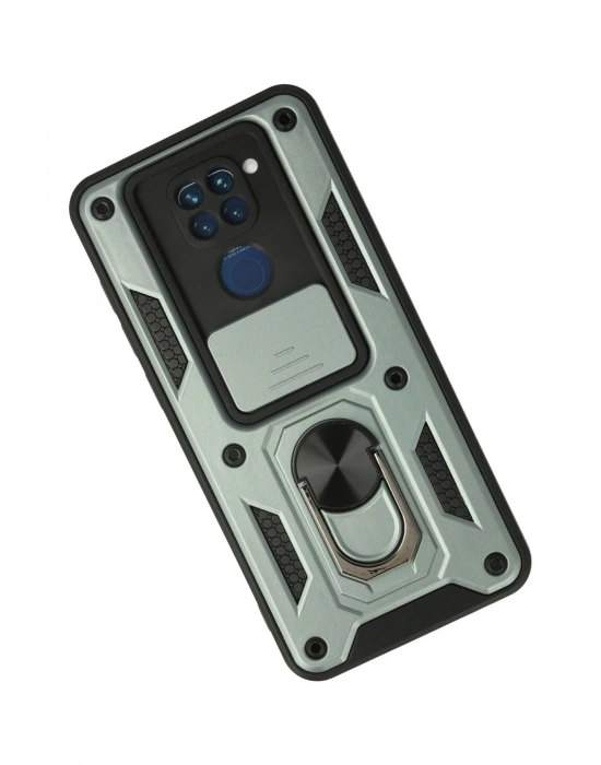 Newface Xiaomi Redmi Note 9 Kılıf Pars Lens Yüzüklü Silikon - Yeşil