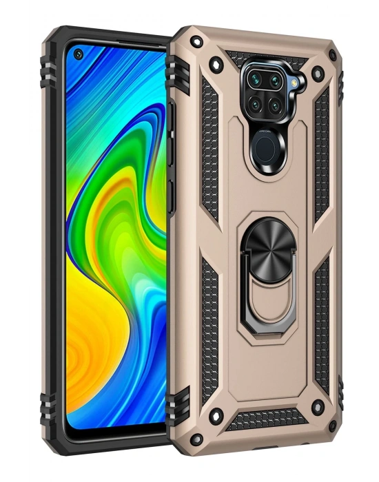 Newface Xiaomi Redmi Note 9 Kılıf Sofya Yüzüklü Silikon Kapak - Gold