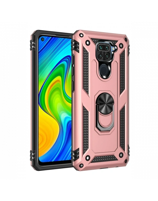 Newface Xiaomi Redmi Note 9 Kılıf Sofya Yüzüklü Silikon Kapak - Rose