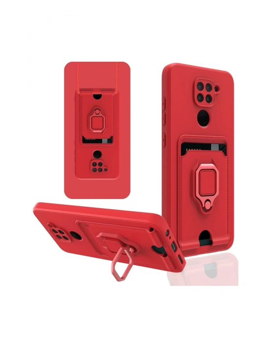 Newface Xiaomi Redmi Note 9 Kılıf Zuma Kartvizitli Yüzüklü Silikon - Kırmızı