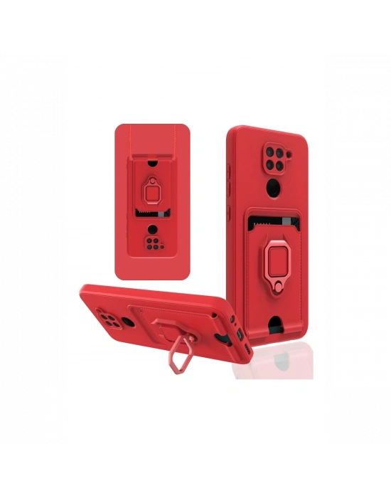 Newface Xiaomi Redmi Note 9 Kılıf Zuma Kartvizitli Yüzüklü Silikon - Kırmızı