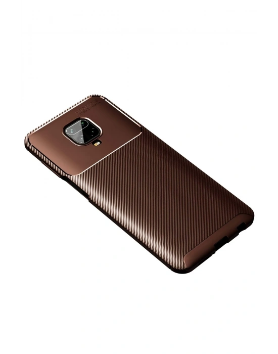 Newface Xiaomi Redmi Note 9 Pro Kılıf Auto Focus Karbon Kapak - Kahverengi