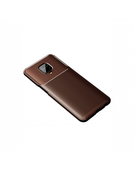 Newface Xiaomi Redmi Note 9 Pro Kılıf Auto Focus Karbon Kapak - Kahverengi