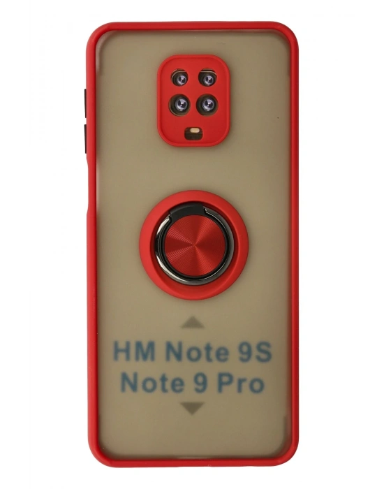 Newface Xiaomi Redmi Note 9 Pro Kılıf Montreal Yüzüklü Silikon Kapak - Kırmızı