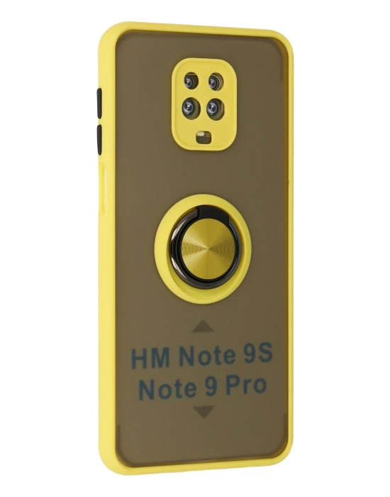 Newface Xiaomi Redmi Note 9 Pro Kılıf Montreal Yüzüklü Silikon Kapak - Sarı