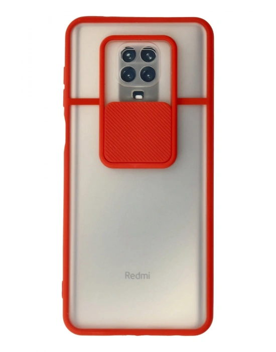 Newface Xiaomi Redmi Note 9 Pro Kılıf Palm Buzlu Kamera Sürgülü Silikon - Kırmızı