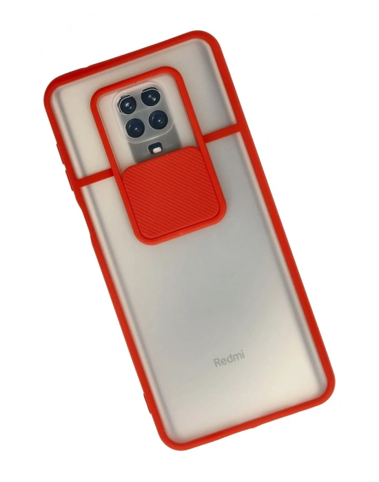 Newface Xiaomi Redmi Note 9 Pro Kılıf Palm Buzlu Kamera Sürgülü Silikon - Kırmızı