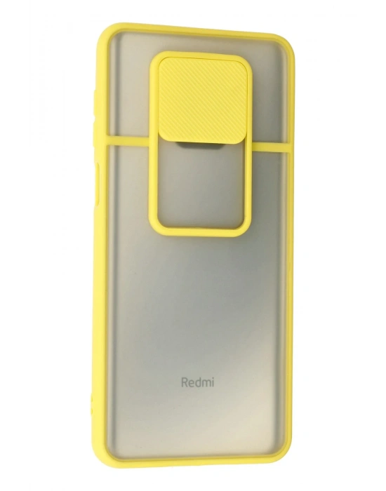 Newface Xiaomi Redmi Note 9 Pro Kılıf Palm Buzlu Kamera Sürgülü Silikon - Sarı