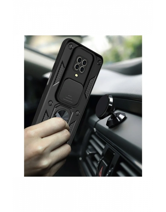 Newface Xiaomi Redmi Note 9 Pro Kılıf Pars Lens Yüzüklü Silikon - Kırmızı