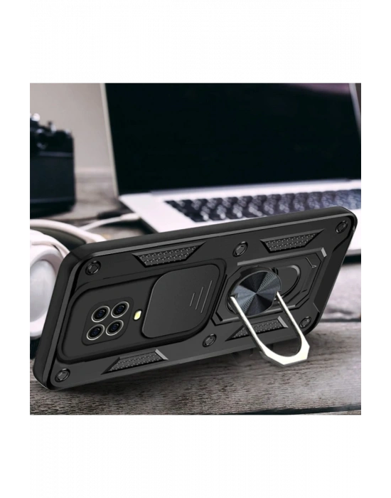 Newface Xiaomi Redmi Note 9 Pro Kılıf Pars Lens Yüzüklü Silikon - Kırmızı