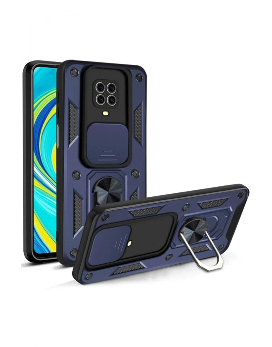 Newface Xiaomi Redmi Note 9 Pro Kılıf Pars Lens Yüzüklü Silikon - Lacivert