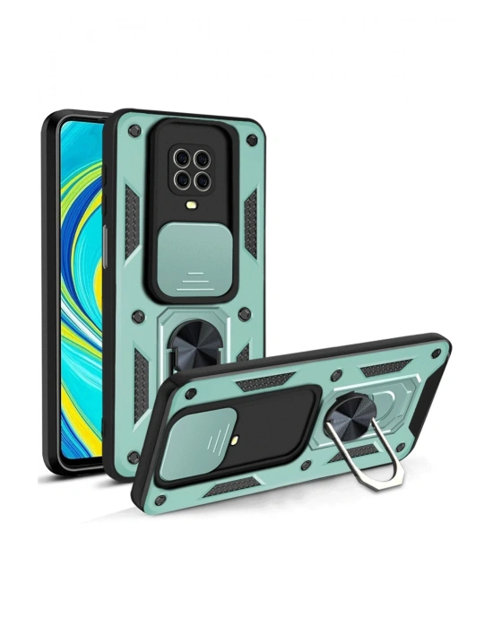 Newface Xiaomi Redmi Note 9 Pro Kılıf Pars Lens Yüzüklü Silikon - Yeşil