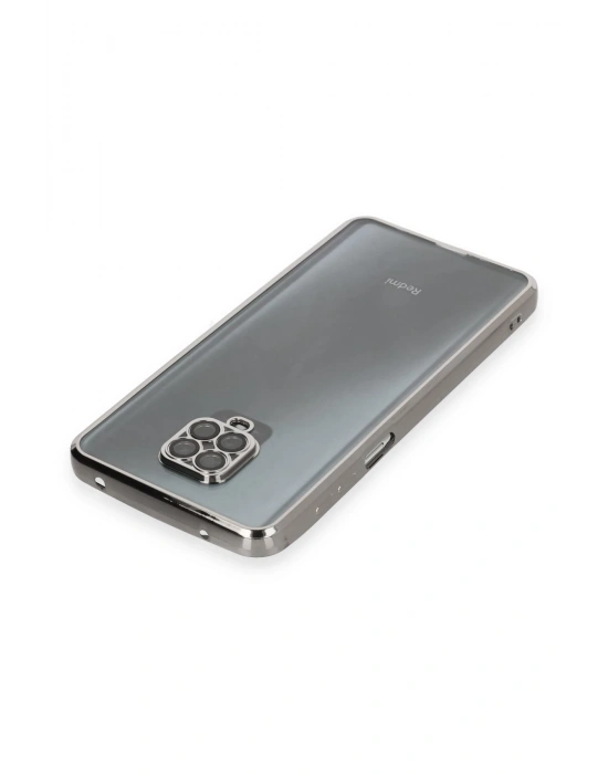 Newface Xiaomi Redmi Note 9 Pro Kılıf Razer Lensli Silikon - Gümüş