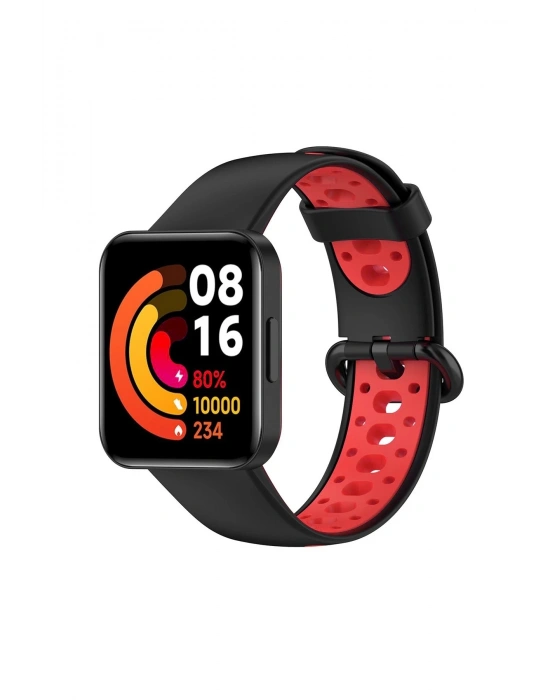 Newface Xiaomi Redmi Watch 2 Spor Delikli Kordon - Siyah-Kırmızı