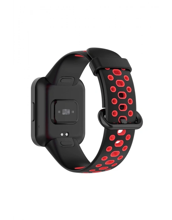 Newface Xiaomi Redmi Watch 2 Spor Delikli Kordon - Siyah-Kırmızı