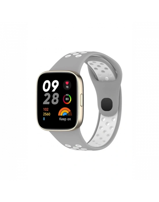 Newface Xiaomi Redmi Watch 3 Spor Delikli Kordon - Gri-Beyaz
