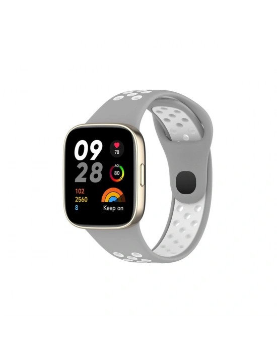 Newface Xiaomi Redmi Watch 3 Spor Delikli Kordon - Gri-Beyaz