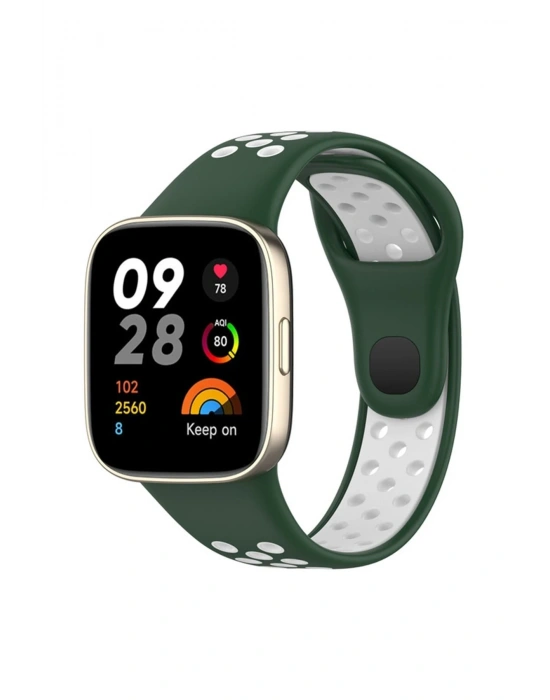 Newface Xiaomi Redmi Watch 3 Spor Delikli Kordon - Haki Yeşil-Beyaz