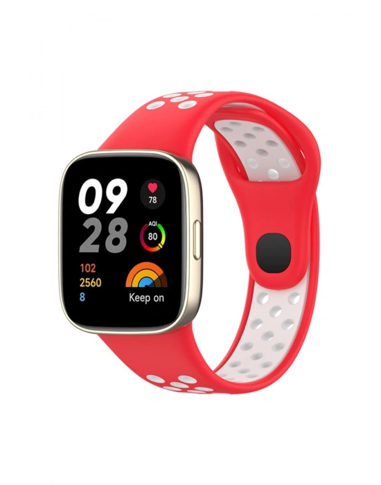 Newface Xiaomi Redmi Watch 3 Spor Delikli Kordon - Kırmızı-Beyaz