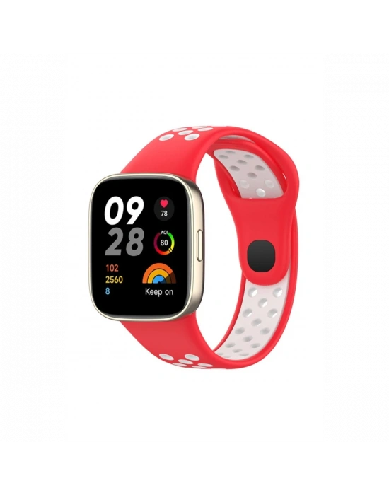 Newface Xiaomi Redmi Watch 3 Spor Delikli Kordon - Kırmızı-Beyaz